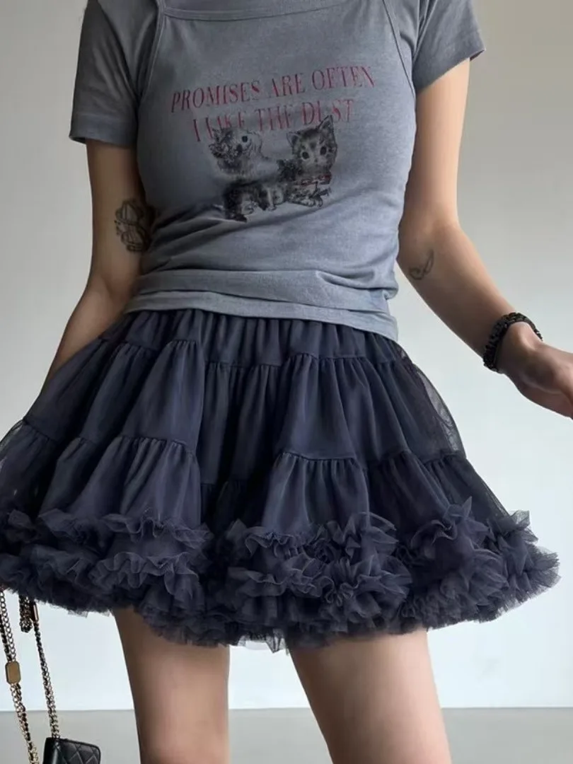 

Chic High Waist Splice Skirt with Wooden Me Puffy Cake Sle f-length Women's Skirt Ele Slimming Design