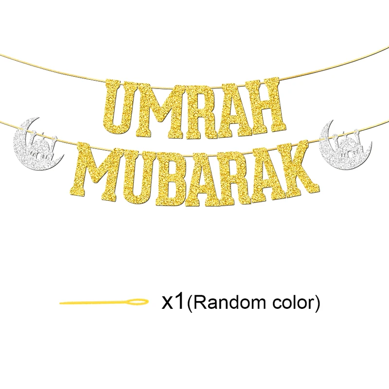 YOMDID Umrah Mubarak Banner Glitzer Umrah Mubarak Dekorationen Partybanner für Islamische Muslimische Dekorationen Partyzubehör – Detail 6