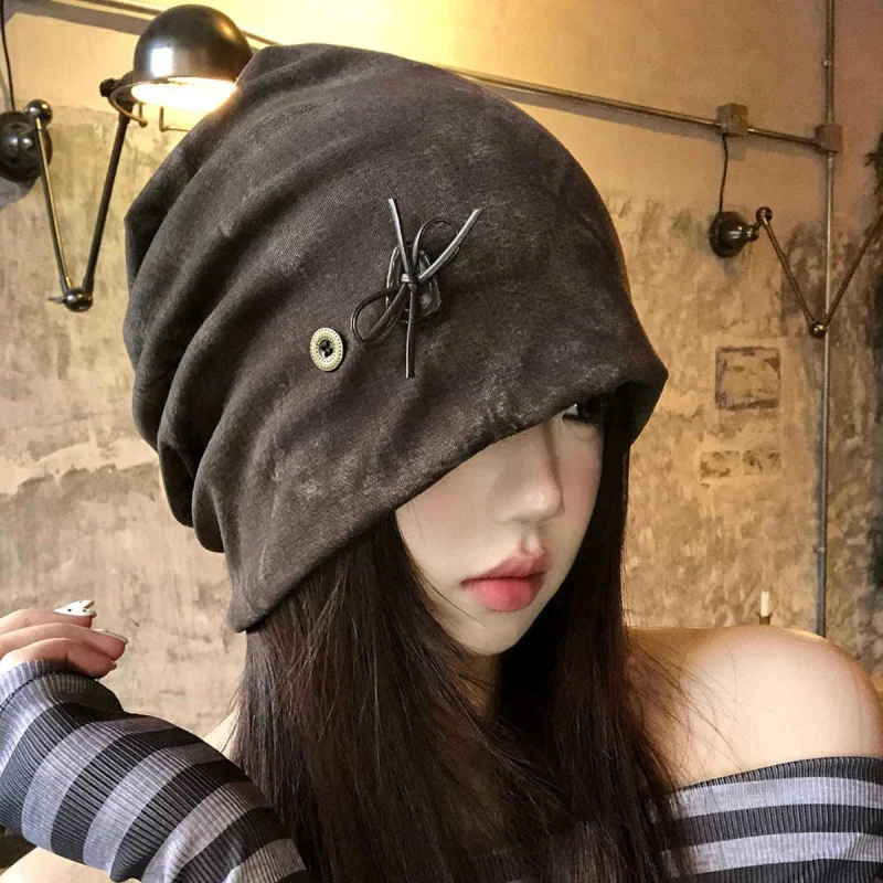 Vintage Bow Beanie Women Girls, Loose-Fitting Casual Hat Fashionable Headwrap Baggy Cap