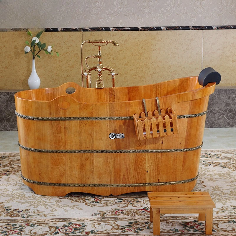 

A Beauty salon Rubber wooden bucket Adult bath bucket Household solid wood bathtub