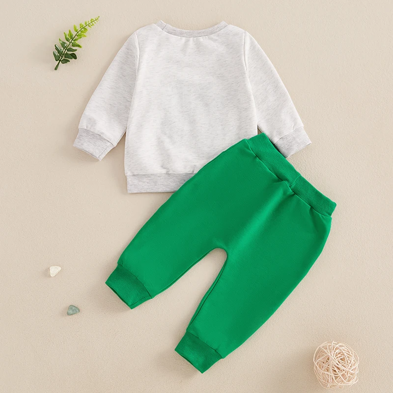 Baby Boy Girl Winter Outfit Clover Embroidery Long Sleeve Pullover Sweatshirt Elastic Waist Pants Irish Clothes