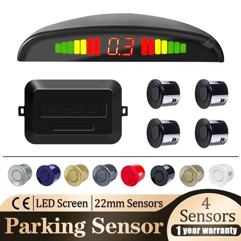 Parking Sensor Parking Kit LED Display 22mm 4 Sensors Backlight Reverse Backup Radar Monitoring System 8 Colors 12V