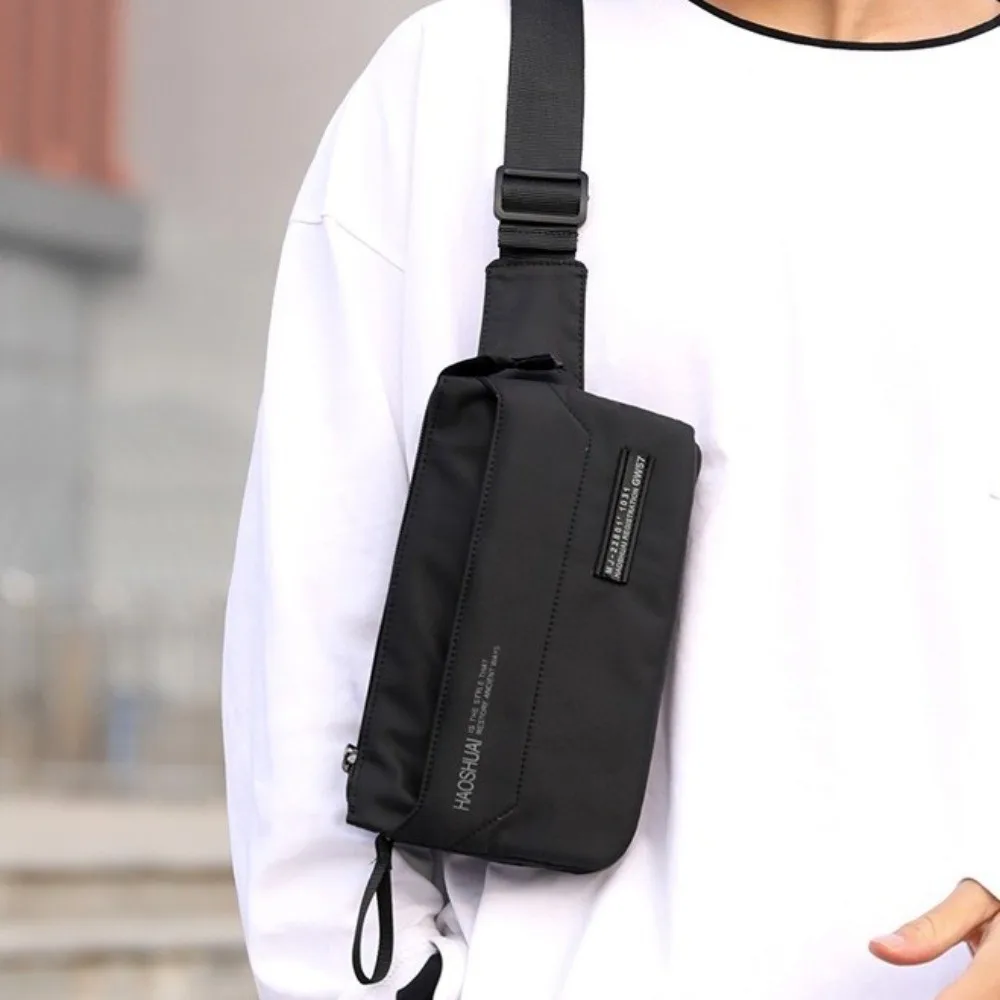 Anti Splash Men Fanny Pack Large Capacity Solid Color Men's Chest Bag Adjustable Strap Multi-Pocket Nylon Sling Shoulder Bag