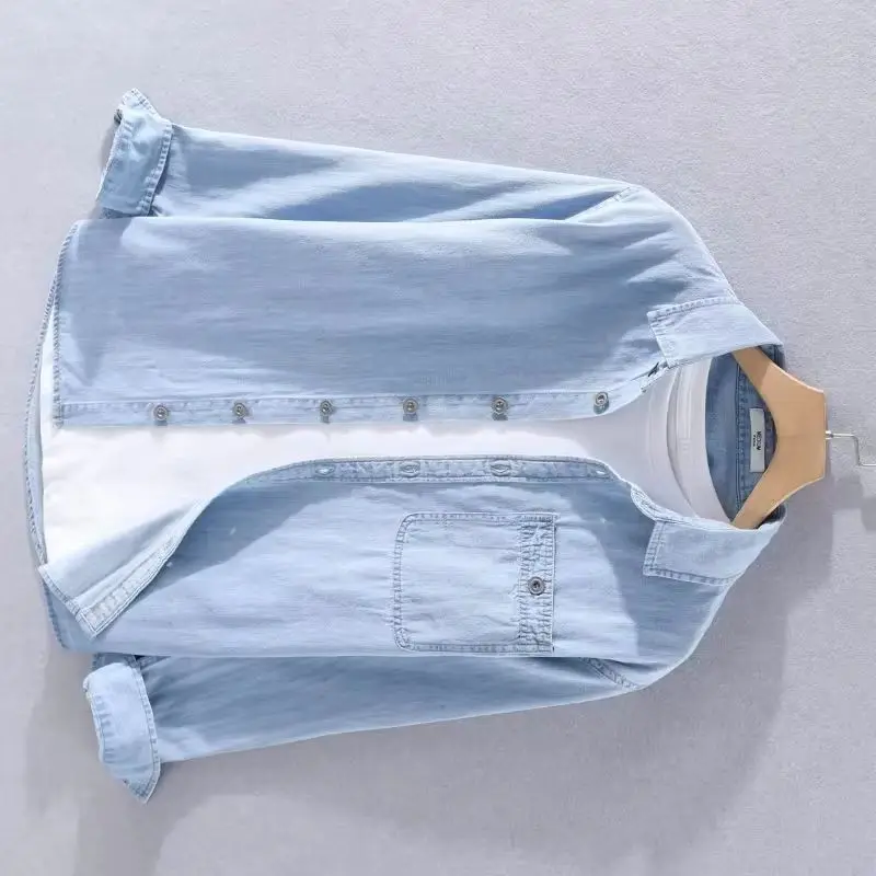 Designer New Long Sleeved Casual Cotton Denim Shirt Men Brand Fashion Comfortable Solid Top Clothes Chemise Homme Fast Drop-ship