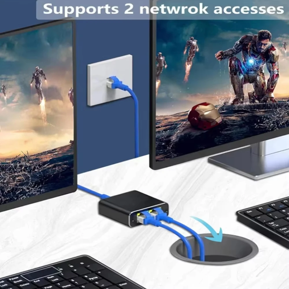 مقسم كابل الشبكة مع وصول واحد إلى اثنين في وقت واحد إلى اثنين، مقسم Rj45 مع مفتاح واحد إلى اثنين، منفذ إيثرنت جيجابت