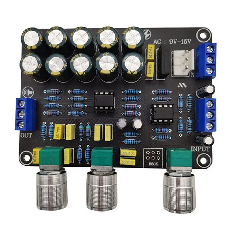 X64A-2X Dual NE5532 Tone Preamp Board Audio Treble Bass Adjustment Equalizer Preamplifier Tone Control Preamplifier