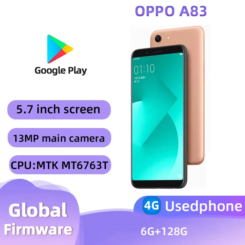 OPPO A83 4G SmartPhone CPU MediaTek Helio P23 MT6763T 6.5inch 3180mAh 13MP Cameras Android Used Phone