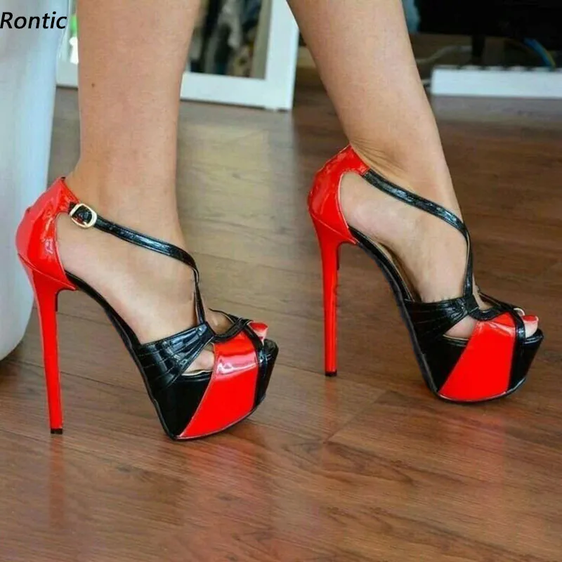 

Rontic Женские сандалии ручной работы на платформе Сексуальные туфли на тонком высоком каблуке с открытым носком Красивые красные вечерние туфли цвета фуксии Женские американские большие размеры 5-20