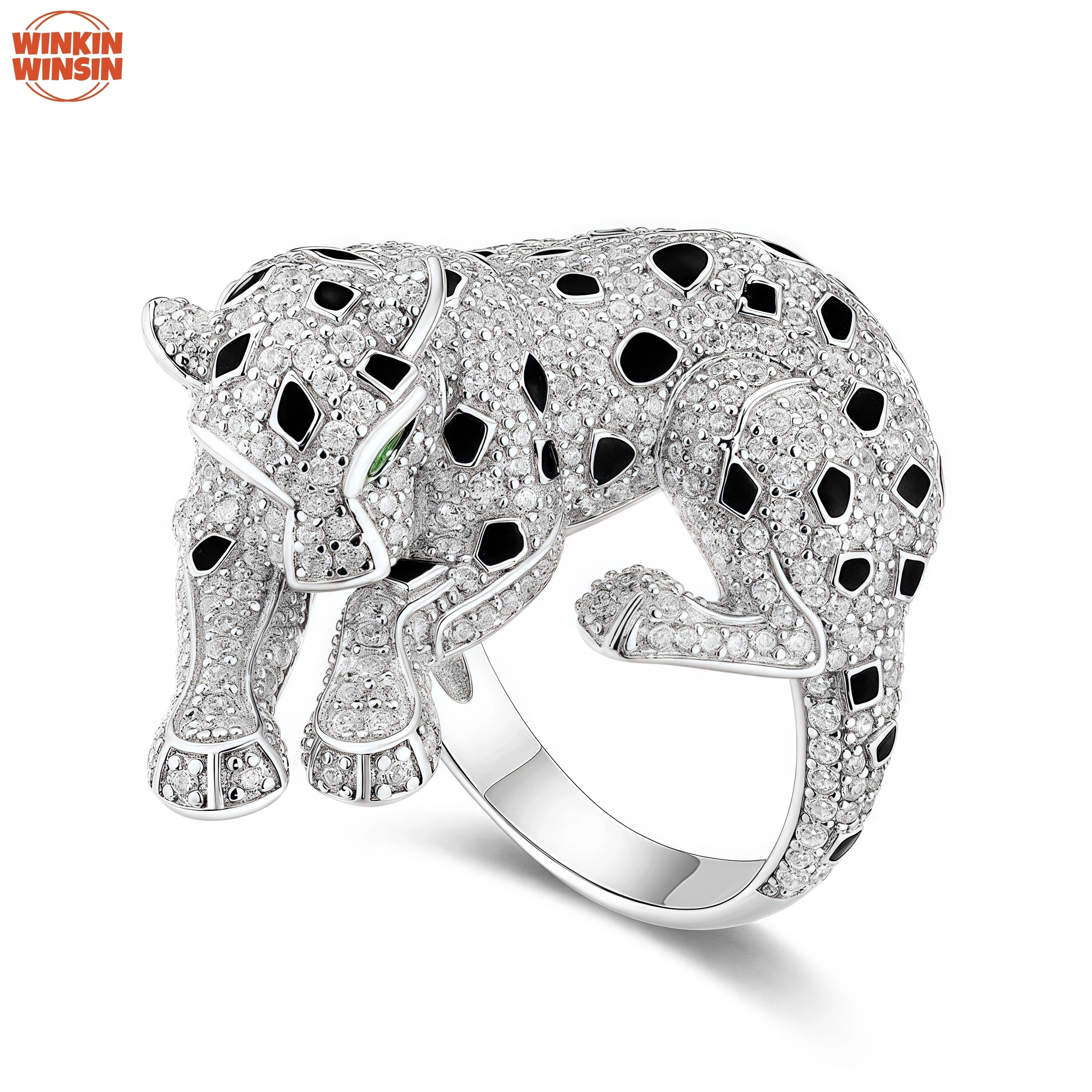 

Winkin Winsin Luxury 925 Sterling Silver Woman Rings S925 Leopard Enamel Muzo Emerald Rings Woman Girls Gemstones Rings Jewelry