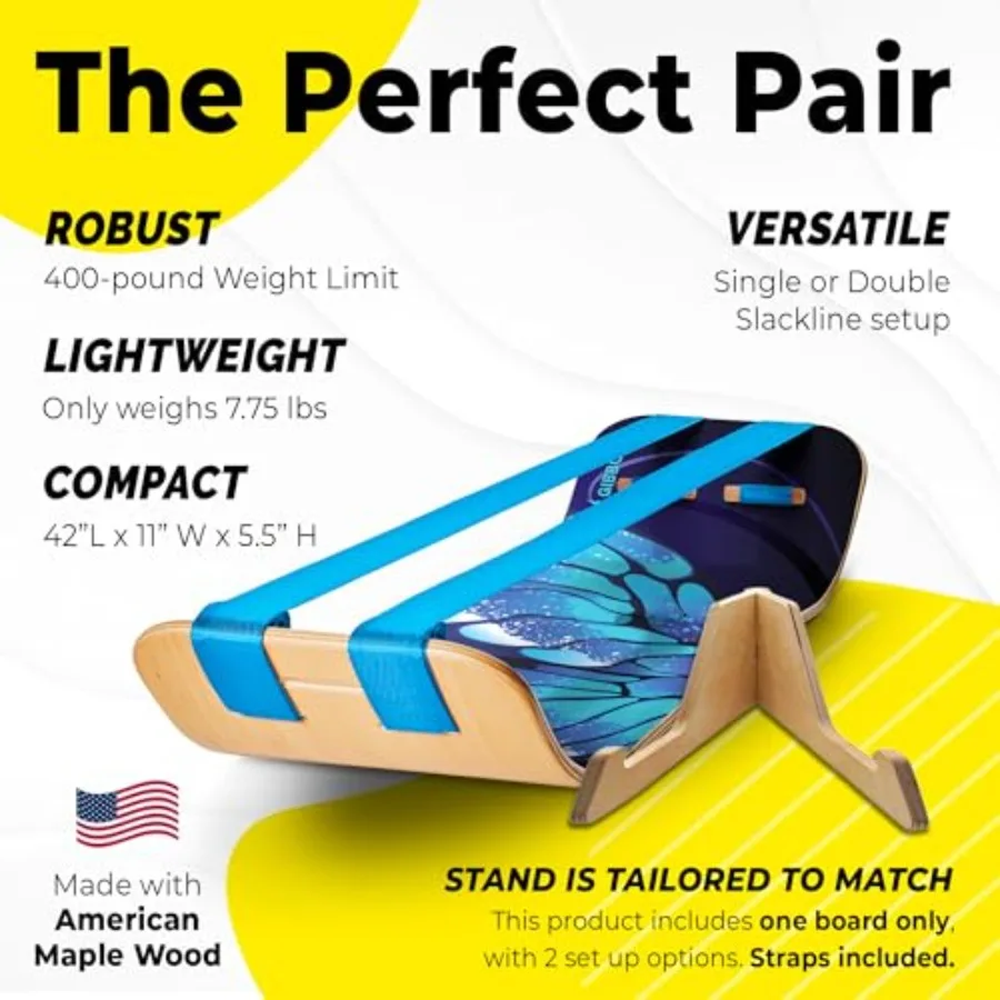 GIBBON SlackBoard Plus Stand 2in1 Slackline Balance Board للبالغين معدات تمارين الصالة الرياضية المنزلية للمكتب الدائم ممارسة اليوغا