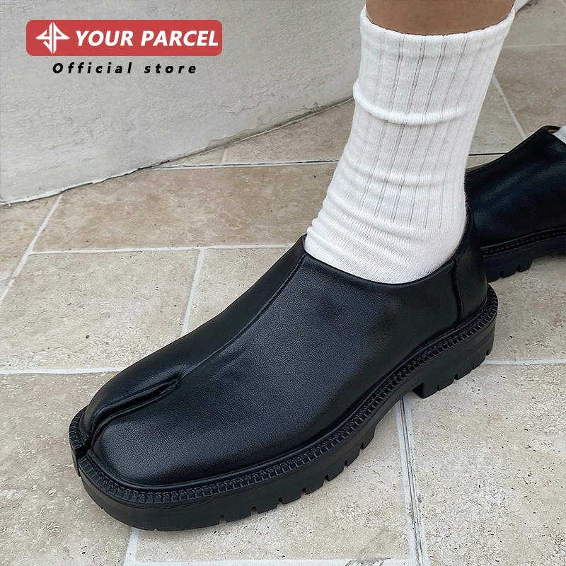 Tabi-sapatos clássicos de couro para homens e mulheres, sapatos casuais de um pé, sapatos baixos unissex, design confortável