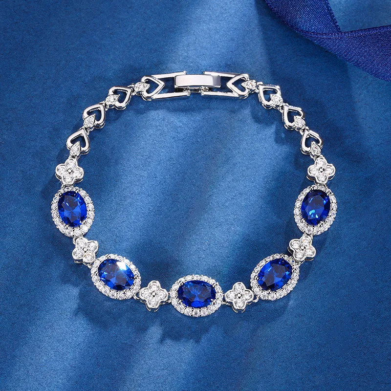 Copper Electroplated Gold Vintage Imitation Corundum Light Luxury Colorful Gemstone Full Diamond Bracelet Vintage Jewelry for Wo