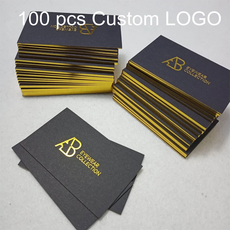 Custom luxury black gold foil recycled business card printing with golden border edge Thank You Cards