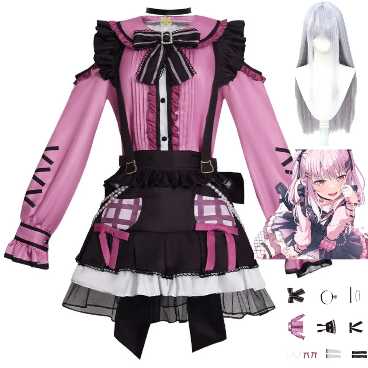 

Anime BanG Dream! Yukina Minato Cosplay Costume Roselia FES 8.5 Anniversary Wig Pink Lolita Dress Wig Woman Cute Carnival Suit