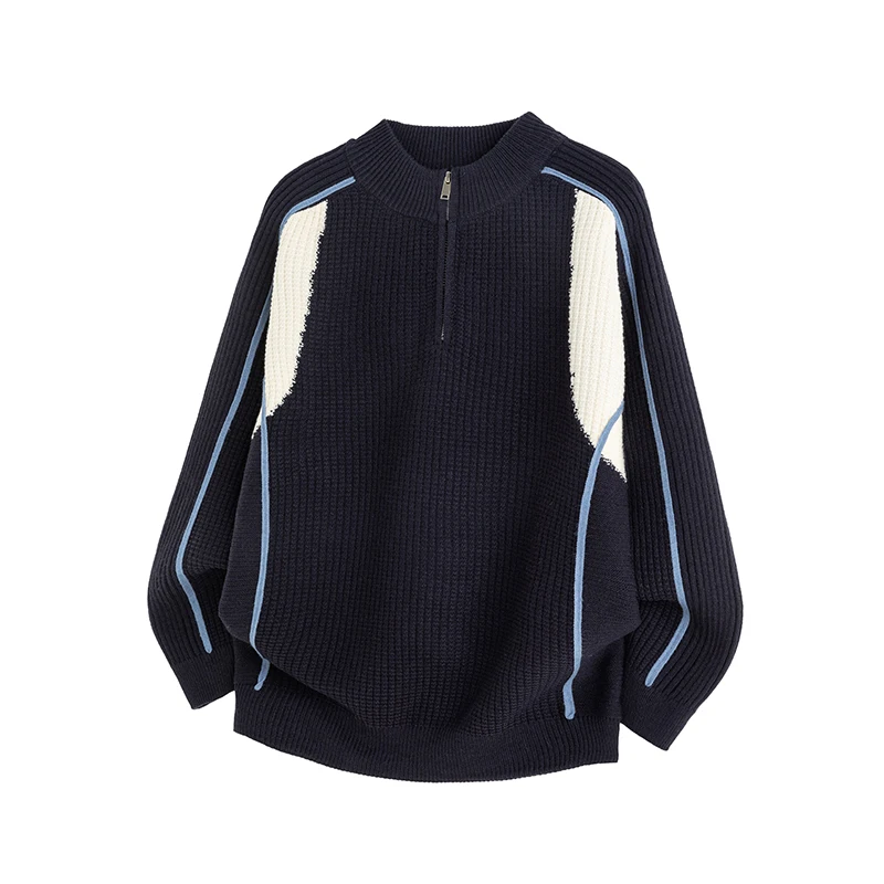 

New Men's Round Neck Half Zipper Pullover Wool Sweater Simple Natural Loose Comfortable Trendy Versatile Warm Knit Sweater