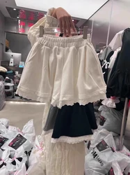 Lace Trim Casual Pants Women's Slimming Elastic Waist Loose Wide Leg Pants Outdoor Wear Short Pants High Waist Straight Leg