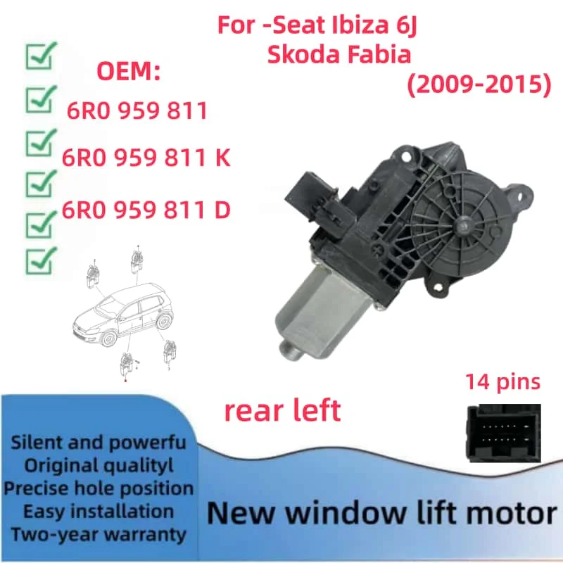 Nieuwe raammotor voor Seat Ibiza 6j Skoda Fabia 2009-2015 6R0959801 6R0959802 6R0959801M 6R0959812 6R0959811 6R0959802C 6R0959801A