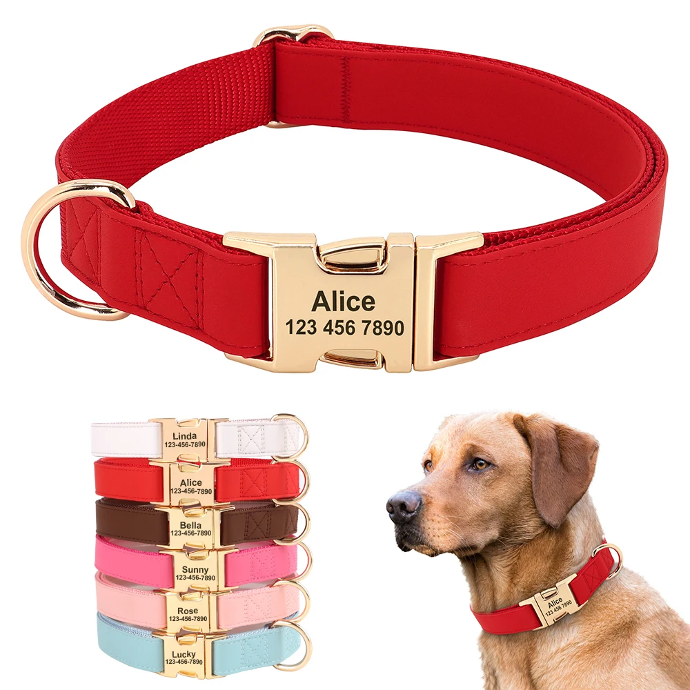 Personalized Dog Collar PU Leather Pet Collars and Leash Set Chihuahua Necklace Customized ID Name For Small Medium Large Dogs