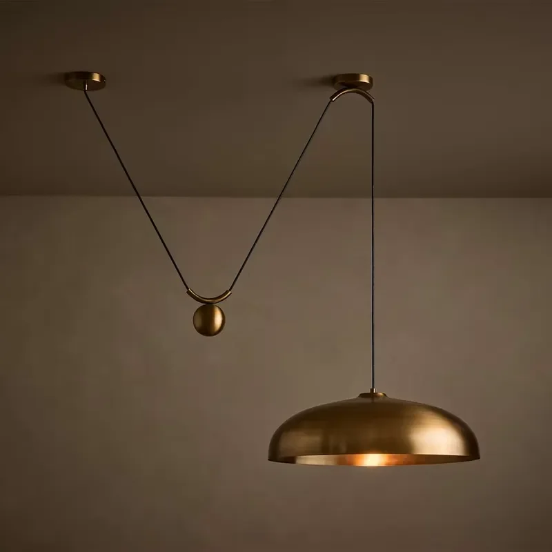 Vintage Modern Adjustable Brass Pendant Lamp Dome Shade Hanging Light for Villa Dining Area Kitchen Bar Hotel Interior view 3