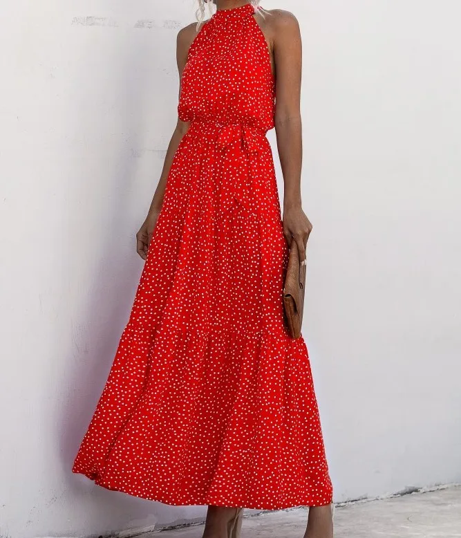 Abito lungo Boho da donna con stampa floreale Abiti da festa retrò Abito maxi vintage estivo senza maniche con lacci e spalle scoperte