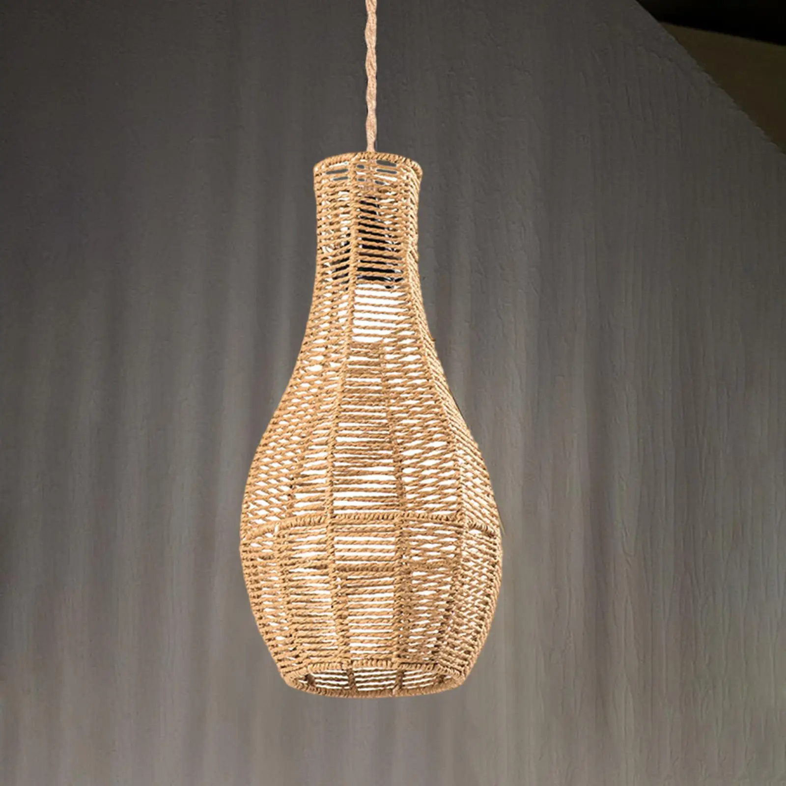 Paper Rope Lampshade Boho Rustic Pendant Lamp Shade Woven Pendant Lampshade for Kitchen Bedroom Dining Room Restaurant Decor