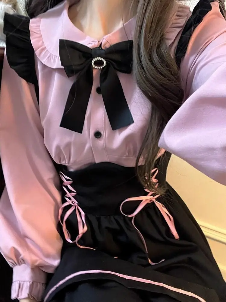 

Japanese Sweet Cute Lolita Dress Female Lolita Princess Shirt Strap Skirt Two Piece Set Blusas Mujer Shirts & Blouses New 2025