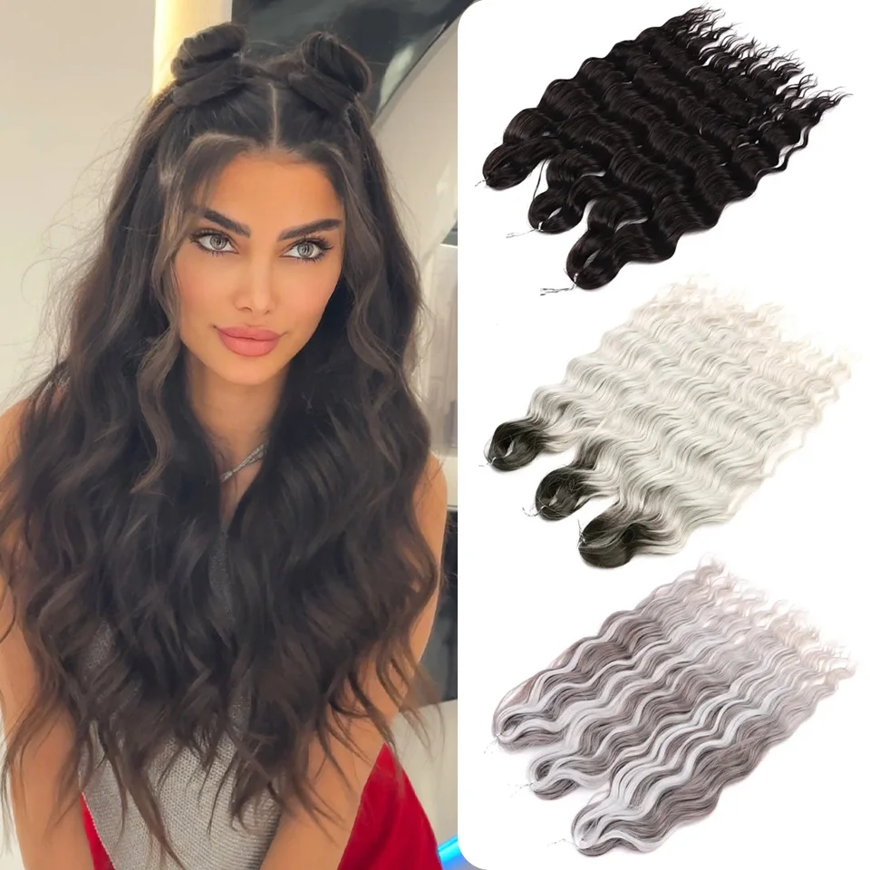 24 "ekstensi rambut Anna rambut sintetis gelombang air kepang rambut Crochet longgar gelombang dalam kepang rambut Ombre pirang Putar rambut Crochet