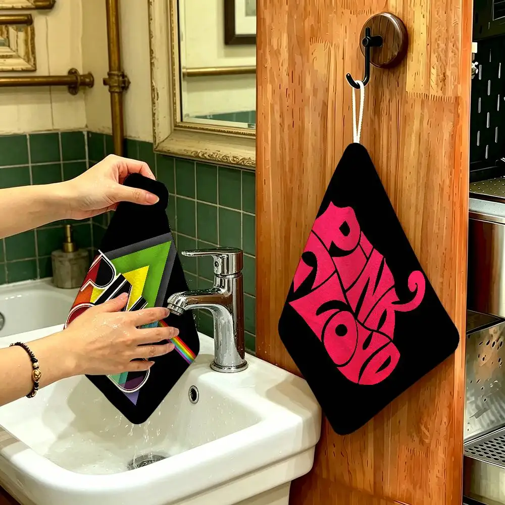 Iconic Rock Band P-Pink Floyds Polyester Cotton Hand Wiping Towel with Hanging Loop, Lightweight for Home and Commercial Use