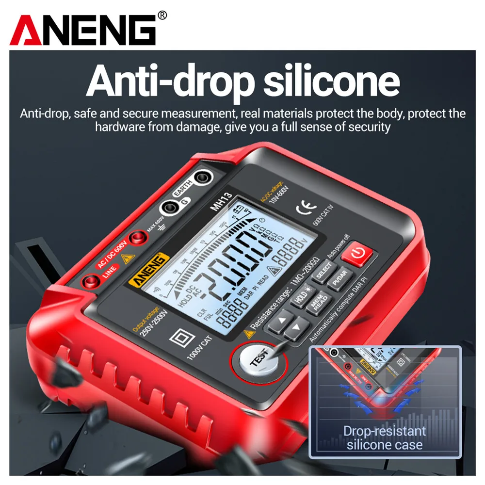 ANENG MH13 Megóhmetro de aislamiento 2000 recuentos Ohm probador de voltaje multímetro Digital medidor de resistencia de aislamiento herramienta megóhmetro