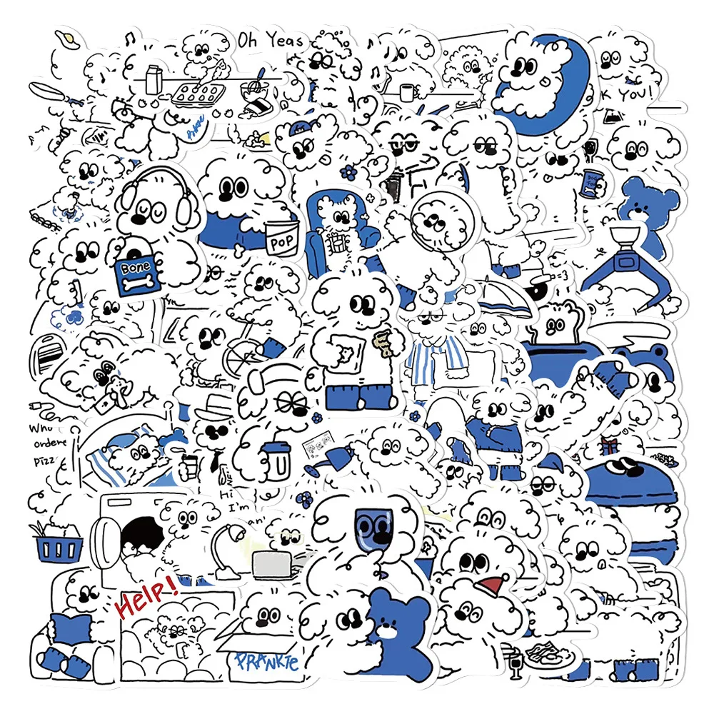 65-Piece Korean Style Cute Dog Stickers Pack Waterproof PVC Decals for DIY Handmade Journal Phone Case iPad Decor
