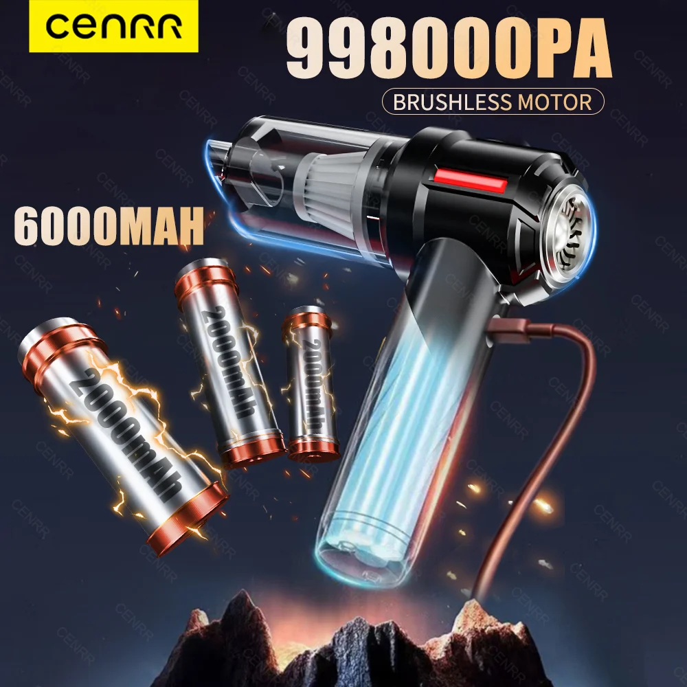 CENRR 998000PA Mini Car Vacuum Cleaner Wireless Handheld Strong Suction Car Cleaner Cleaning Machine Portable Vacuum Cleaner