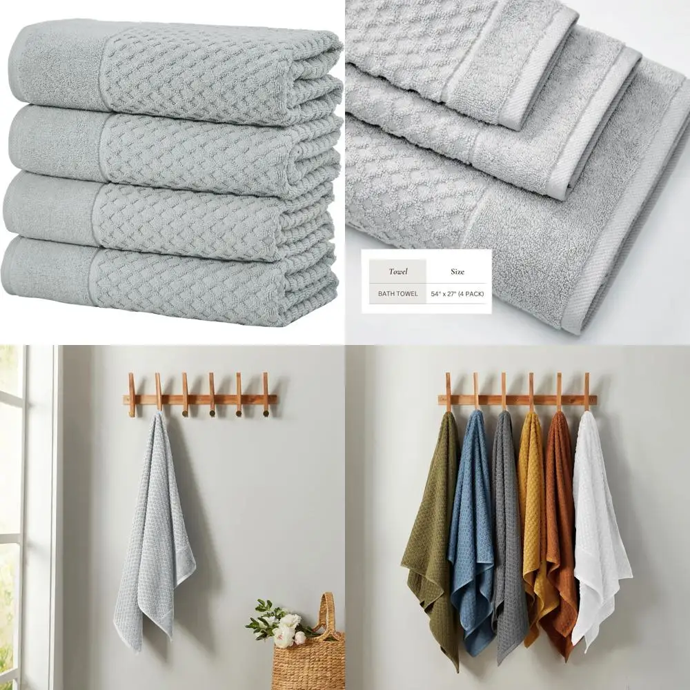 

Cotton Bath Towel Set - 4 Pack 54x27 Inches - Absorbent, Durable, Quick-Dry Towels for Bathroom - Light Grey