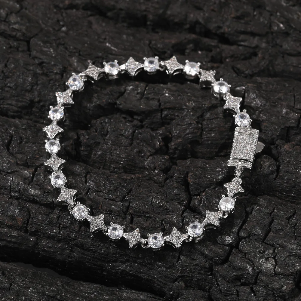 

Теннисная цепочка со звездами Bling Bling Iced Out, латунный браслет Mirco Pave Prong Setting, рэпер, модные ювелирные изделия в стиле хип-хоп BB078