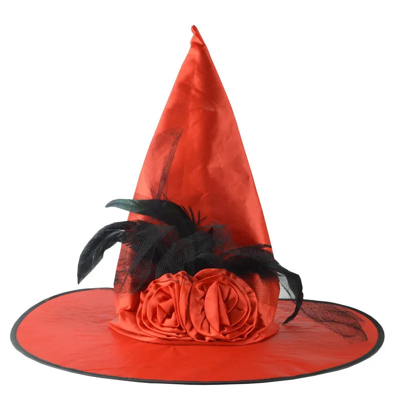 

*Unisex Halloween Adult Dance Dress up Costume Feather Rose Witch Cosplay Ghost Festival Hat Sale Product for Casual Scene