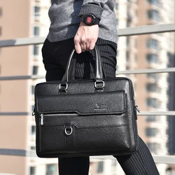 PU Leather Briefcase for Man Lawyer Designer Handbag Luxury Laptop Shoulder Business Office Work Messenger Crossbody Side Bag