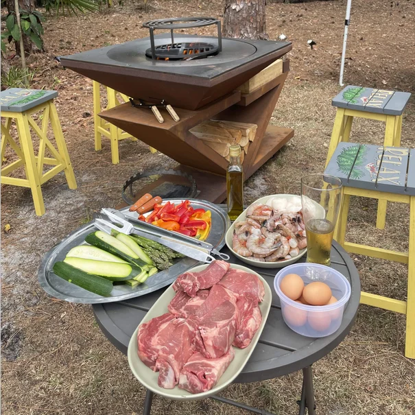 Steel BBQ Table Outdoor Cooking Rust BBQ Garden Kitchen Cotten Charcoal BBQ Grill