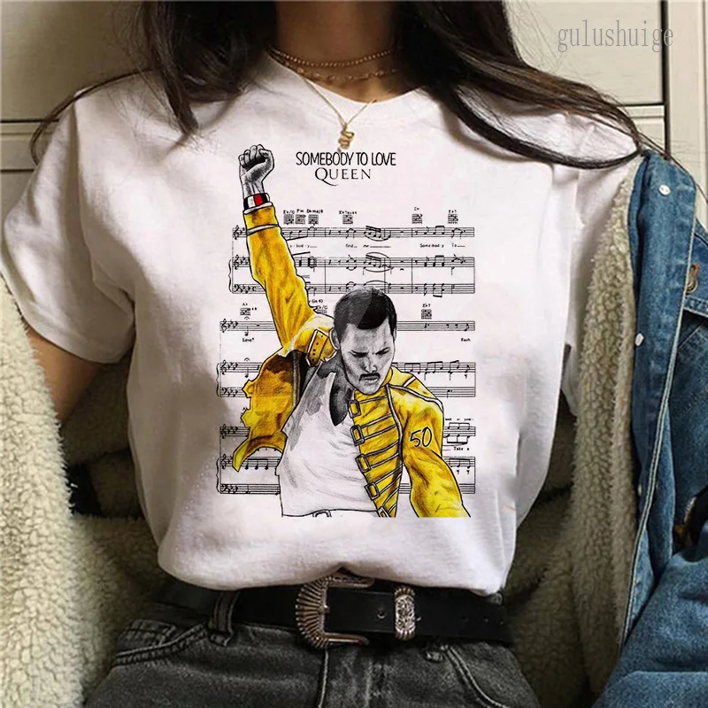 Camiseta de Freddie Mercury Queen Band para mujer, ropa de calle informal de verano Harajuku, camiseta Kawaii Ullzang, camisetas informales para