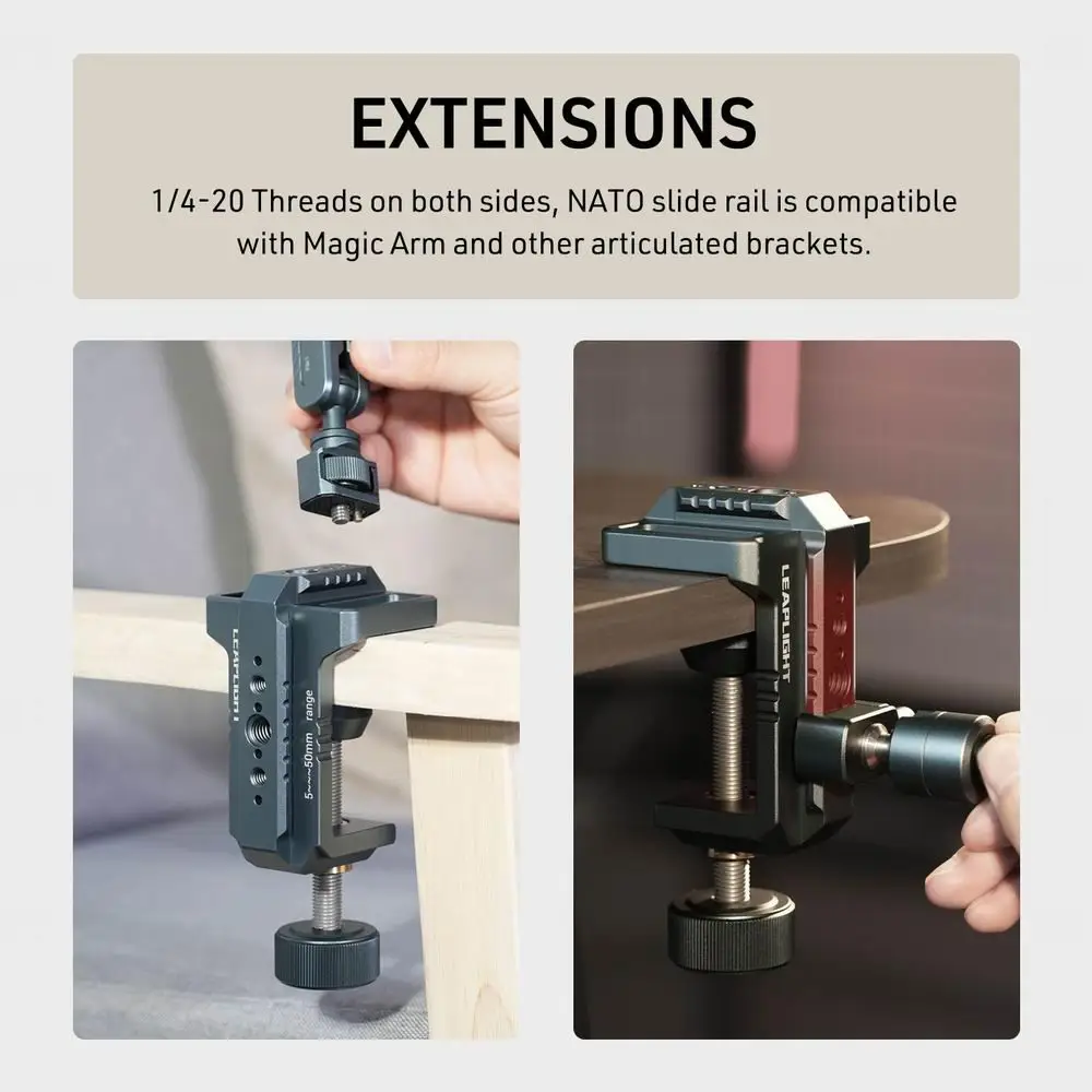 LEAPLIGHT Fotograficzny zacisk typu C z otworami NATO 1/4" i 3/8" do studia fotograficznego, wideo, DSLR, kamer, mocowanie do biurka, stołu, zaciski do biurka — zdjęcie produktu 3