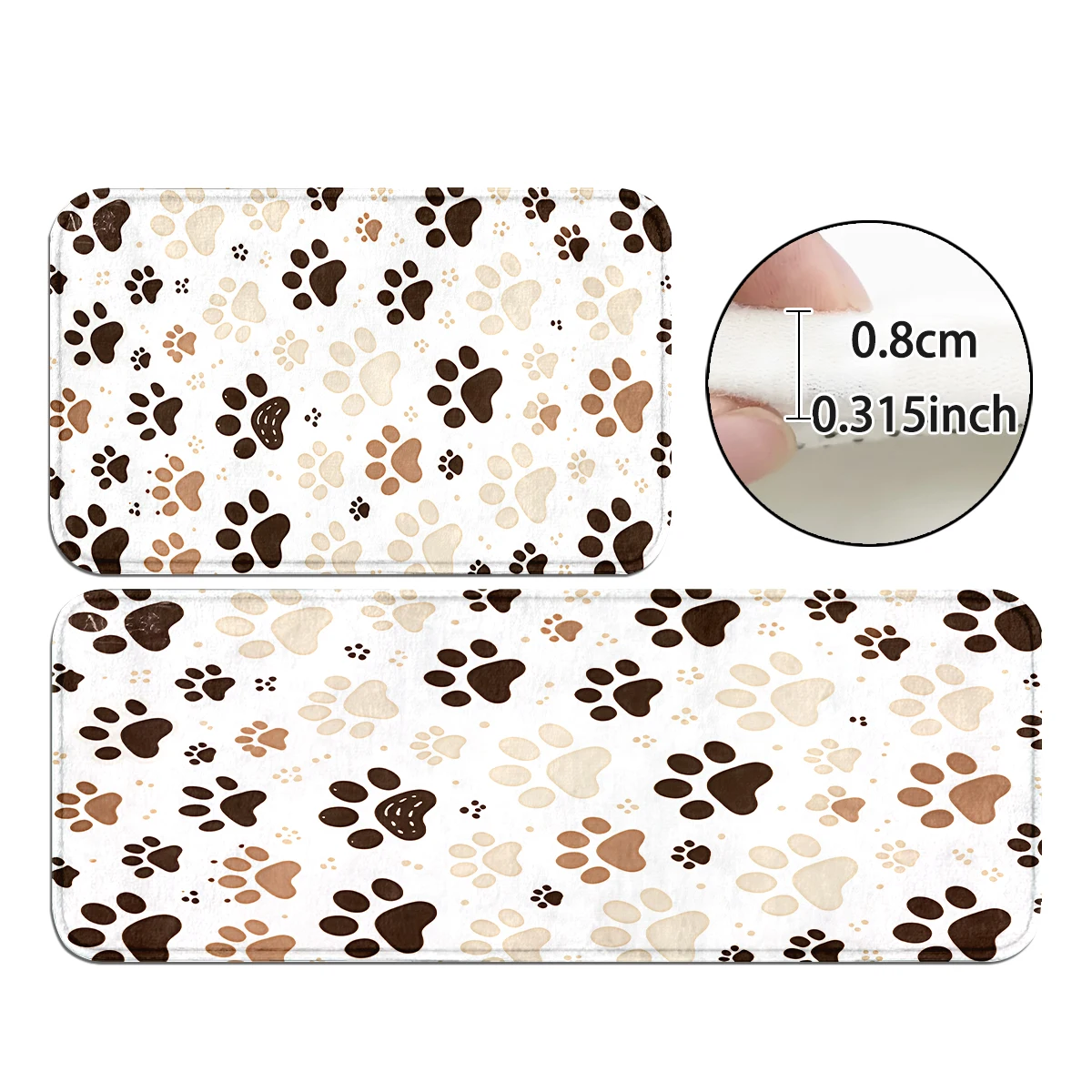 Pet Paw Print Mat, Classic Black White Door Mat, Fresh Contrast Rug, Brown White Cat Dog Paw Multi-Color Decor Set.
