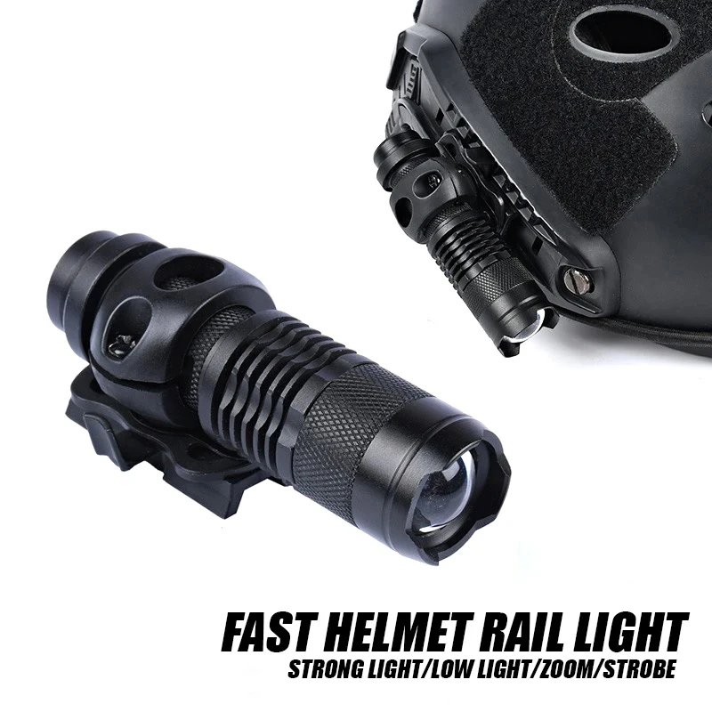 Telescopic Zoom Fast Helmet Light WADSN 100Lumens Hunting Helmet Lamp Strobe LED Mini Scout Light Hat Clamp Holder Camp