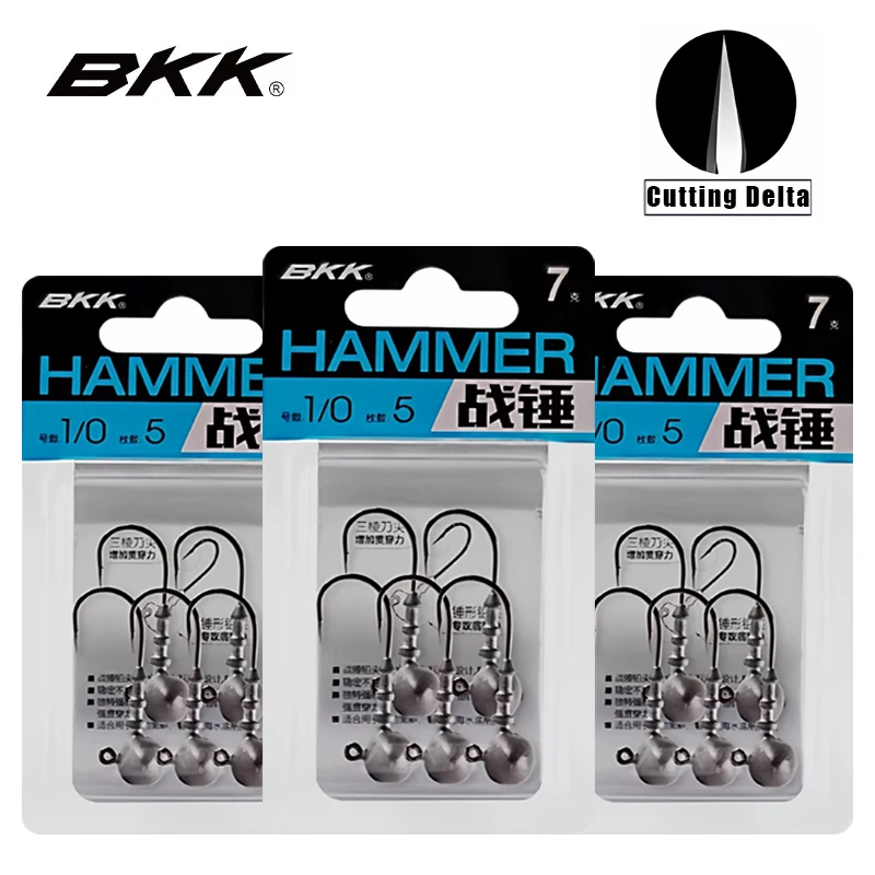BKK Hammer Jig Head Hooks, Extra Reinforced Shank, Cutting Delta Point, Strong Penetration, for Bottom-Dwelling Fish