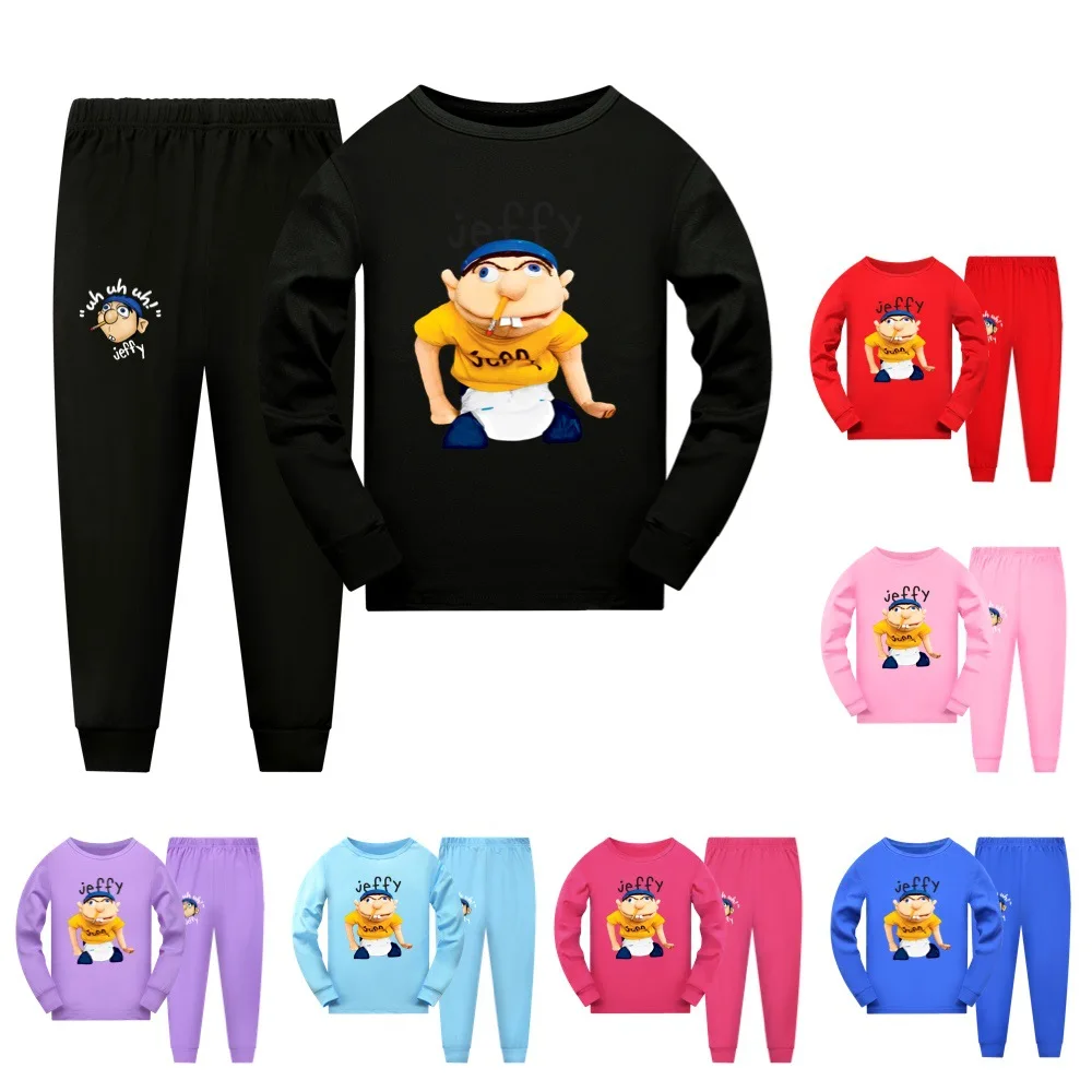 Anime Jeffy Handpuppe Kleidung Kinder Cartoon Langarm Pyjama Jugend Jungen Nachtwäsche Kinder lässig T-Shirts Hosen 2 stücke Sets – Detail 3
