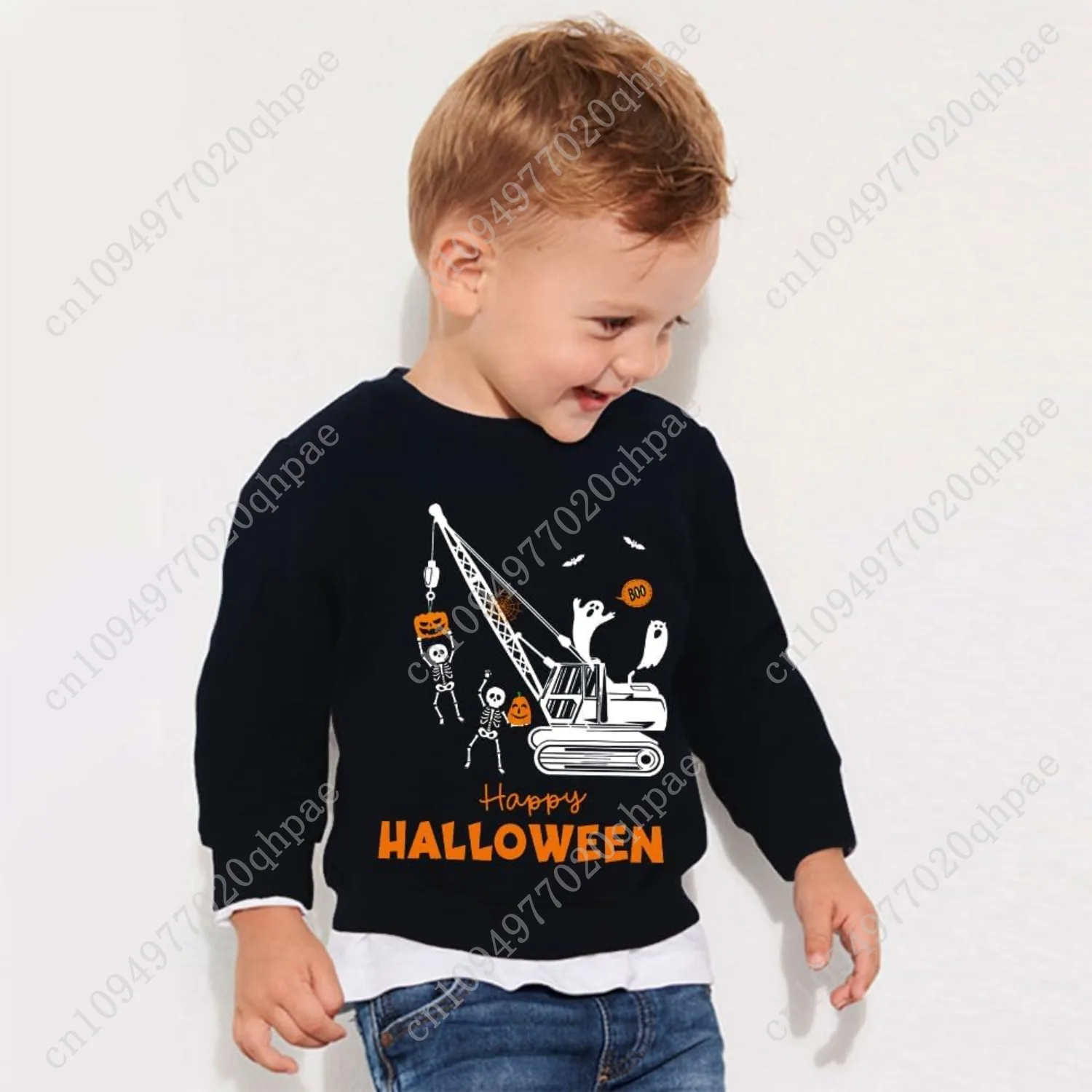 Kids Halloween Sweatshirts Pumpkin Skeleton Pullover Boys Monster Truck Trick or Treat Toddler Tops Halloween Outfits 2T