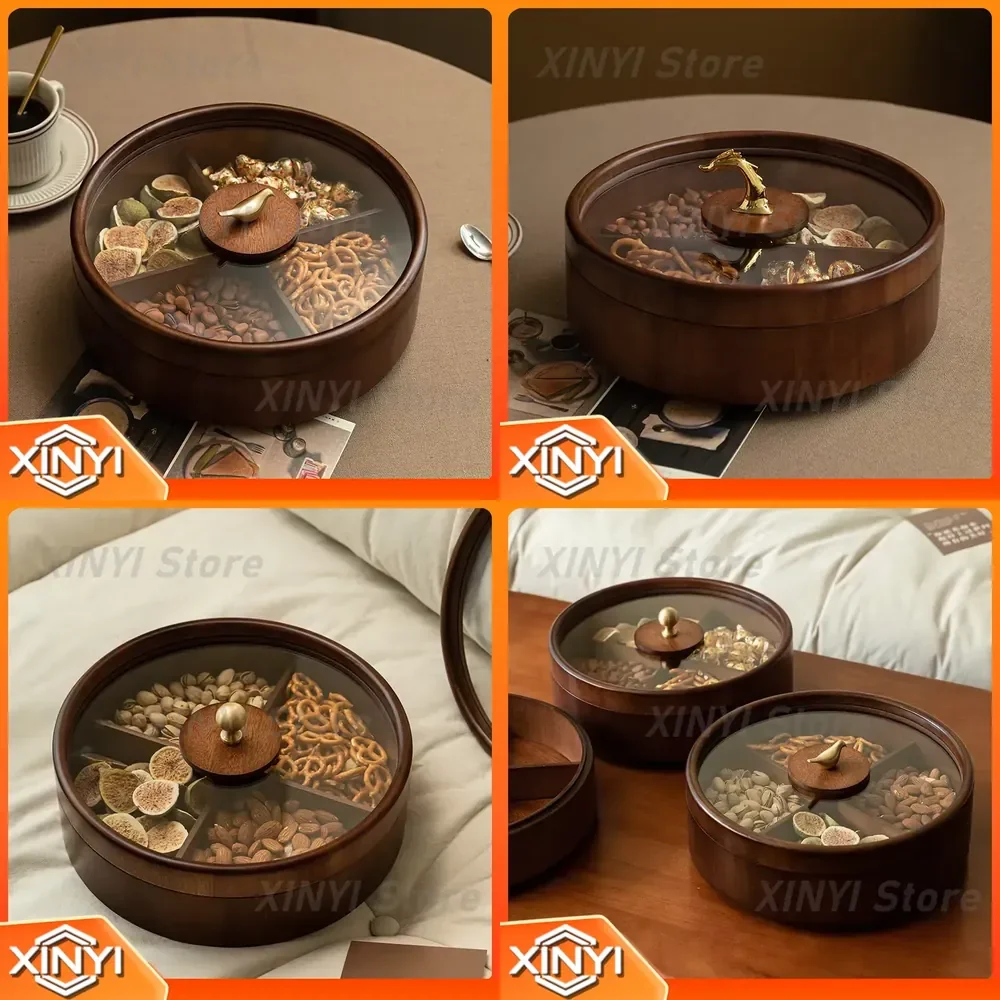 Fruit Plate for Living Room Coffee Table Household Dried Fruit Storage Box Wooden High End New Year Nut Box Candy Bowl Home