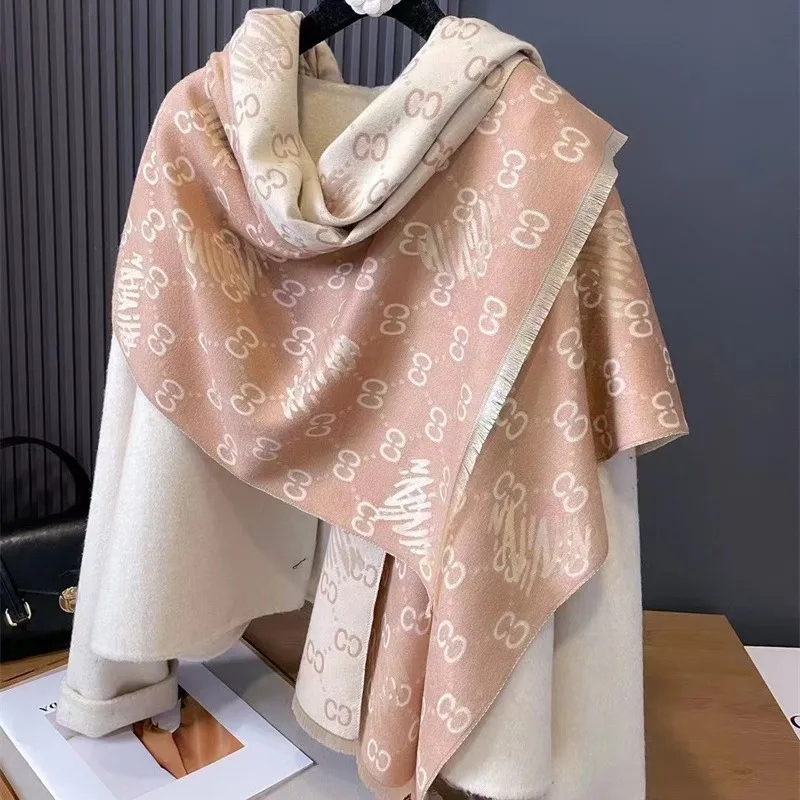 Lenço de caxemira dupla face para mulheres, xale de pashmina quente, envoltório foulard feminino, lenço hijab, caxemira grossa, designer de luxo, inverno