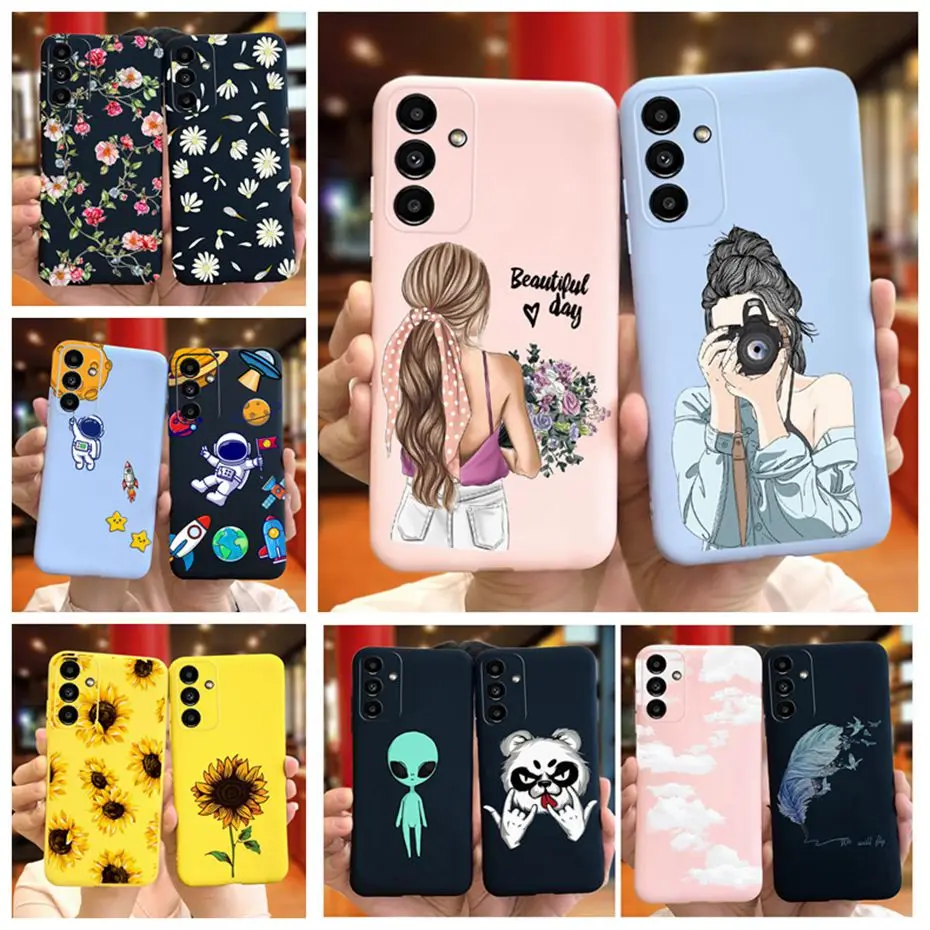 For Samsung Galaxy A14 5G Phone Case Stylish Girl Flower Soft Silicone TPU Cases For Samsung A14 A 14 SM-A146B Jelly Back Cover