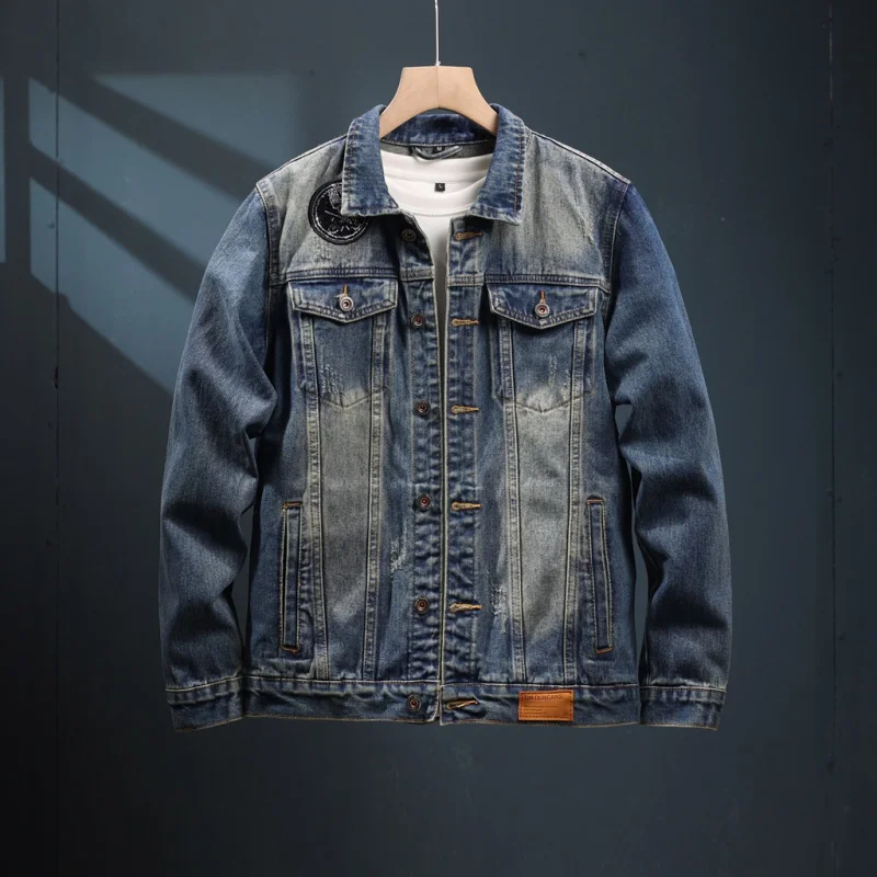 Veste en jean vintage de rue américaine brodée pour hommes, belle veste imprimée en biscuits, mode lavée, nouveau, adt, 2024