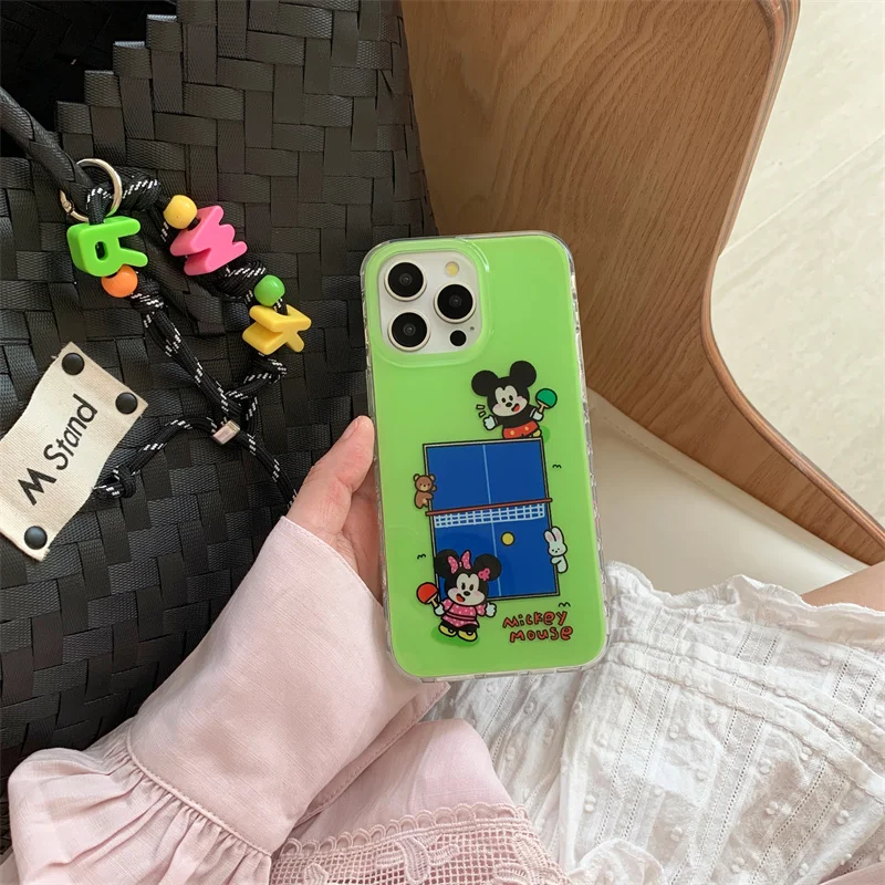 Capa para desenhos animados Cute Mickey and Minnie para iPhone, Ténis de mesa, Lucky Letters, cordão para iPhone 12, 13, 14, 15, 16 Pro Max, Y2K