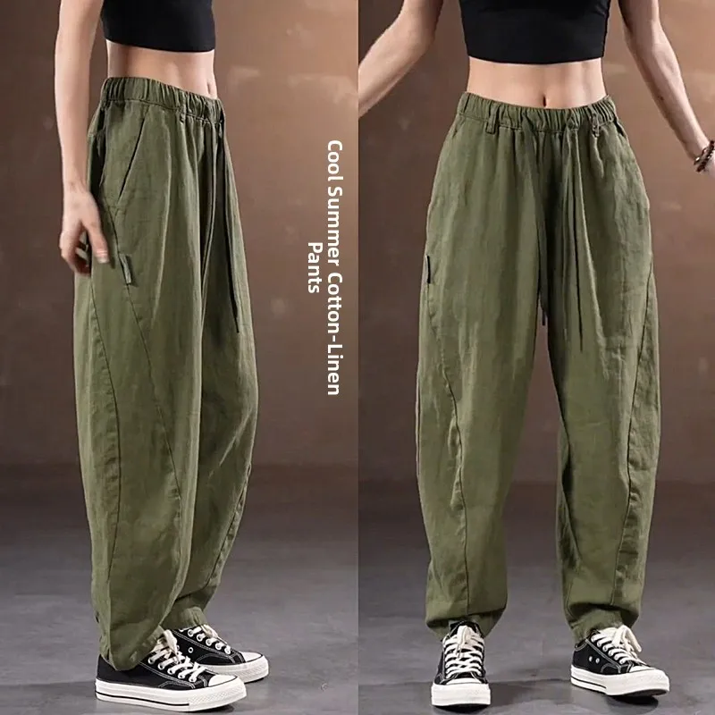 

Мужские летние новые повседневные брюки из дышащего льна, свободные брюки из чистого хлопка и льна, прямые брюки, повседневная рабочая одежда