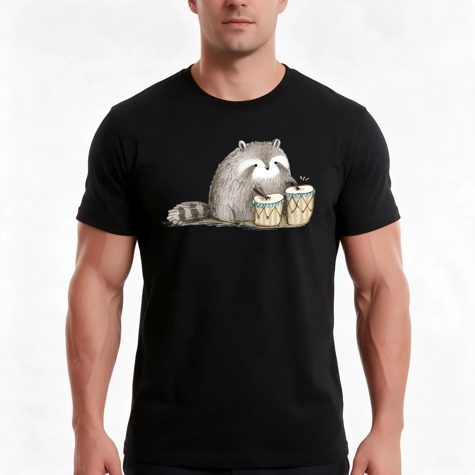 Raccoon on Bongos T-Shirt Summer Casual Cotton Tee Oversized Streetwear Tops Vintage Graphic Print Loose Fit Short Sleeve
